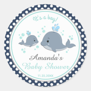 Pegatina Redonda Mamá de Baby Shower ballena y bebé gracias por fav