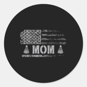 Pegatina Redonda Mamá de bádminton americano bandera de EE. UU. equ