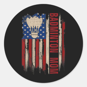 Pegatina Redonda Mamá de bádminton vintage bandera americana de EE.