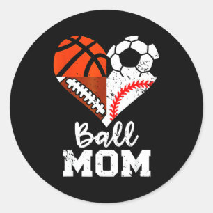 Pegatina Redonda Mamá de Balón Corazón Divertido Fútbol Baloncesto 
