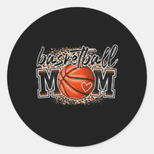 Pegatina Redonda Mamá de baloncesto Leopard Basketball Senior Mom 2