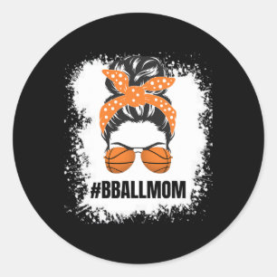 Pegatina Redonda Mamá de baloncesto Messy Bun Orgulloso Mama Bball