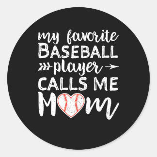 Pegatina Redonda Mamá de béisbol, mi jugador favorito me llama mamá