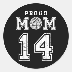 Pegatina Redonda Mamá de béisbol orgullosa personalizada número 14