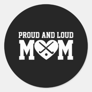 Pegatina Redonda Mamá de campo de hockey sobre hierba orgullosa y a
