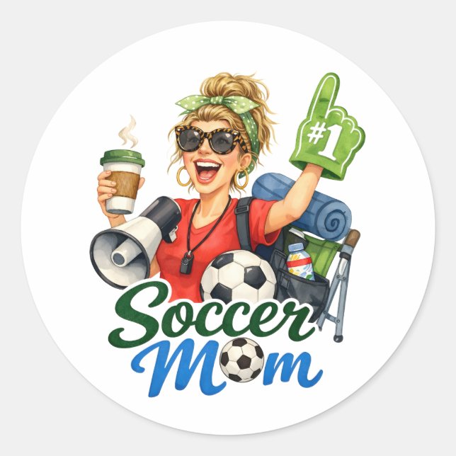 Pegatina Redonda Mamá de fútbol divertida  (Anverso)