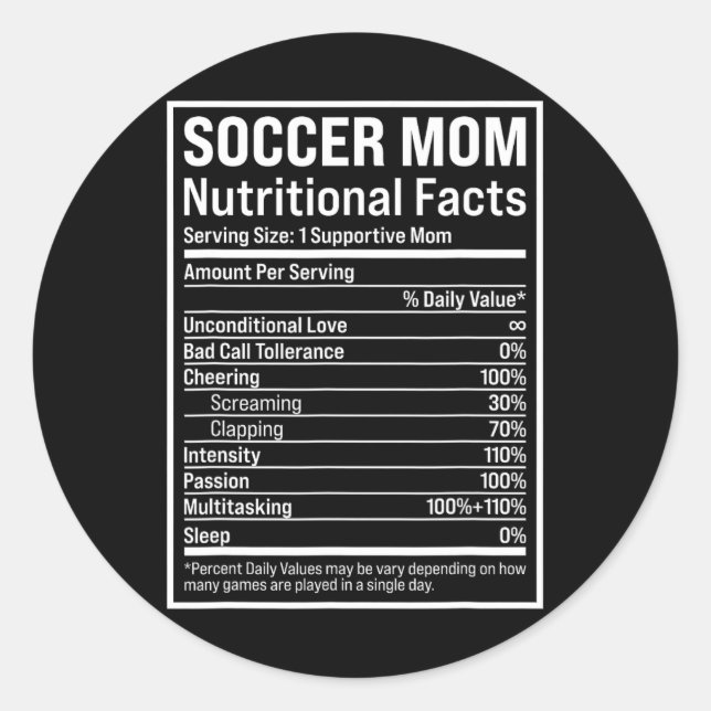 Pegatina Redonda Mamá De Fútbol Ll Mamá Hechos Nutricionales Madres (Anverso)