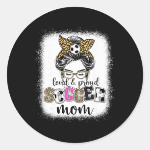 Pegatina Redonda Mamá de Fútbol Orgullosa y Fuerte Mamá de Fútbol M