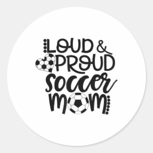 Pegatina Redonda Mamá de fútbol orgullosa y ruidosa 