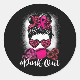Pegatina Redonda Mamá de fútbol rosa blanqueada y desordenada Bun R