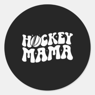 Pegatina Redonda Mamá de hockey Groovy Madre de hockey sobre hielo