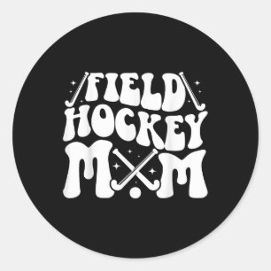 Pegatina Redonda Mamá De Hockey Sobre Césped Mamá Groovy De Un Juga