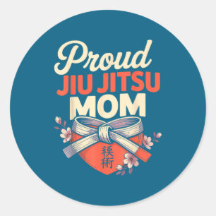 Pegatina Redonda Mamá de Jiu Jitsu Diseño Retro