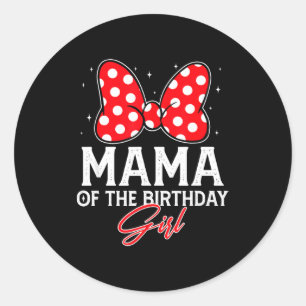 Pegatina Redonda Mamá de la niña cumpleañera lazo rosa lindo famili