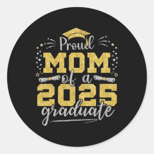 Pegatina Redonda Mamá De Mayo De 2025 Orgullosa Mamá De Un Graduado