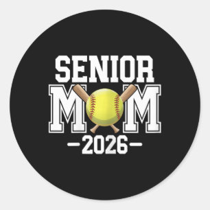 Pegatina Redonda Mamá de Softbol Senior, Cl de 2026, Noche de Senio