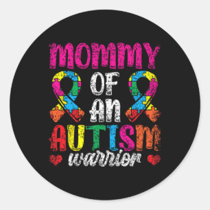 Pegatina Redonda Mamá De Un Guerrero Del Autismo Apoya A Autistas A