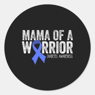 Pegatina Redonda Mamá De Un Guerrero T1d Mamá Diabética Cinta Azul