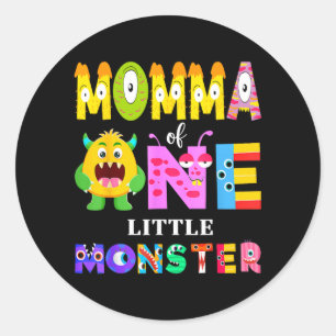 Pegatina Redonda Mamá de un pequeño monstruo Fiesta de cumpleaños d