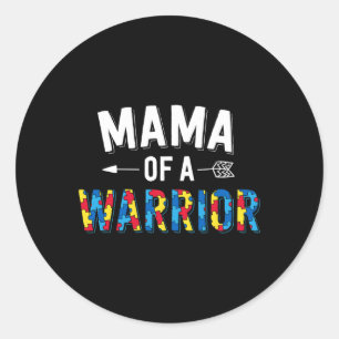 Pegatina Redonda Mamá De Una Familia Guerrera Mamá El Mundo Del Aut