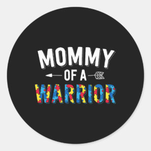 Pegatina Redonda Mamá De Una Familia Guerrera Mamá Mundo Autismo Aw