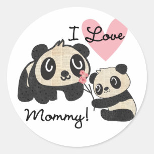 Pegatina Redonda Mamá del amor de las pandas I