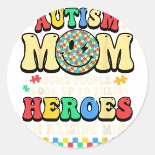 Pegatina Redonda Mamá Del Autismo Creciendo Piezas De Rompecabezas 
