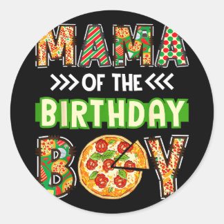 Pegatina Redonda Mamá del cumpleañero niño amante de la pizza fiest