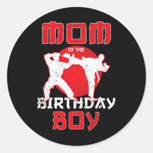 Pegatina Redonda Mamá Del Cumpleaños Karate Taekwondo Boy Martial A