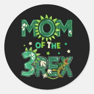 Pegatina Redonda Mamá del cumpleaños número 3 del T-Rex Cumpleaños