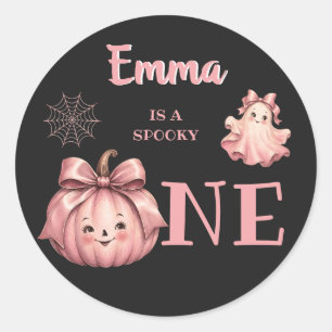 Pegatina Redonda Mamá del Espeluznante Uno Pinkoween Fantasma Retro