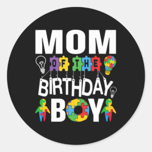 Pegatina Redonda Mamá del niño cumpleañero Autismo