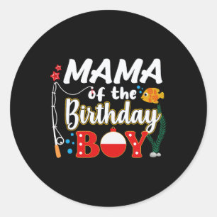 Pegatina Redonda Mamá del niño cumpleañero Familia de pesca Combina