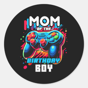 Pegatina Redonda Mamá Del Niño Cumpleañero Juego De Video A Juego