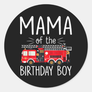 Pegatina Redonda Mamá del niño cumpleaños bombero camión bombero Fa