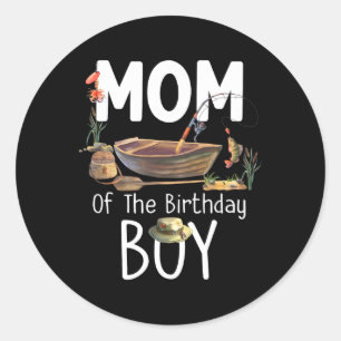 Pegatina Redonda Mamá del niño de cumpleaños Cumpleaños de pesca Fa