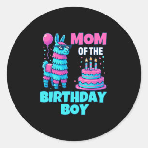 Pegatina Redonda Mamá del niño de cumpleaños Llama Piñata Fiesta Fa