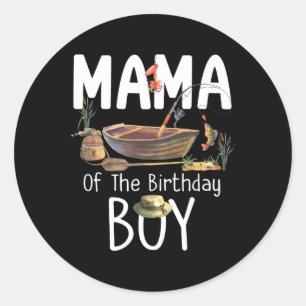 Pegatina Redonda Mamá Del Niño De Cumpleaños Pescando Familia De Cu