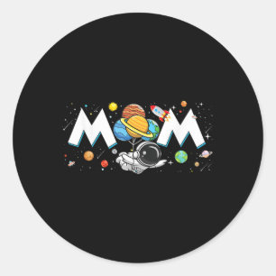 Pegatina Redonda Mamá Del Niño Nacido Fami Del Espacio Astronauta G