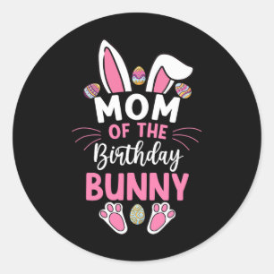 Pegatina Redonda Mamá Del Partido De La Familia De Cumpleaños Bunny