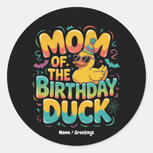 Pegatina Redonda Mamá Del Pato De Cumpleaños Pato De Goma Cumpleaño
