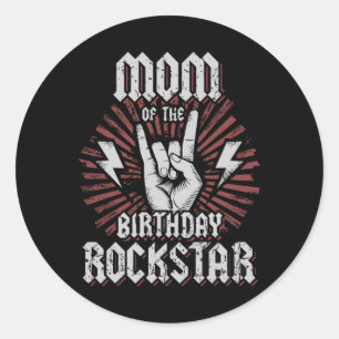 Pegatina Redonda Mamá del rockstar del cumpleaños Rocker coincident