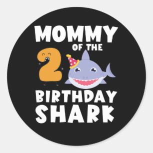 Pegatina Redonda Mamá del Tiburón Cumpleaños de 2 años Cumpleaños