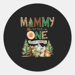 Pegatina Redonda Mamá del único campista feliz cumpleaños 1 camping