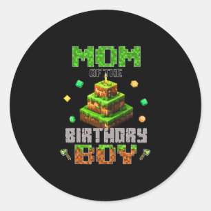 Pegatina Redonda Mamá Del Videojuego De La Fiesta Del Cumpleaños Pi