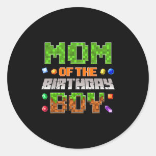 Pegatina Redonda Mamá Del Videojuego De La Fiesta Del Cumpleaños Pi