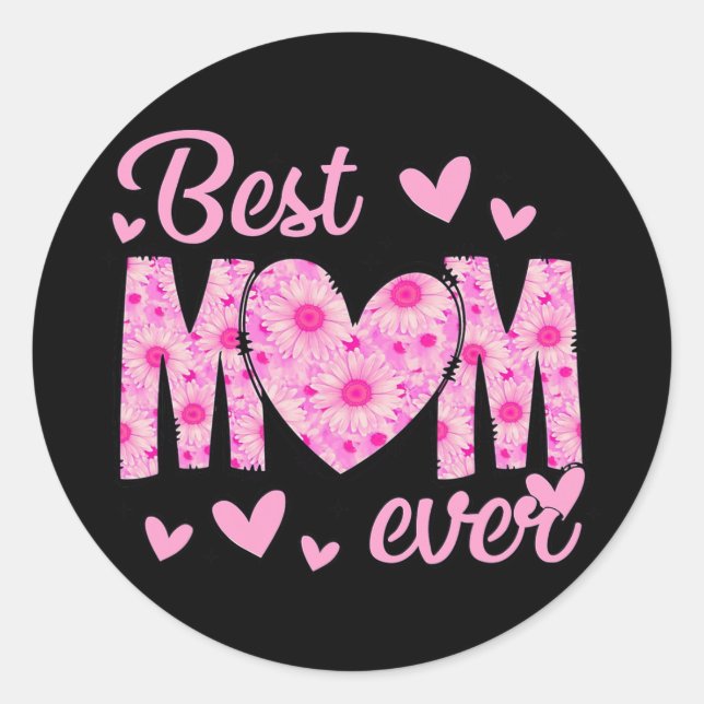 Pegatina Redonda Mamá Día de la Madre, mamá floral de hijo de hija (Anverso)