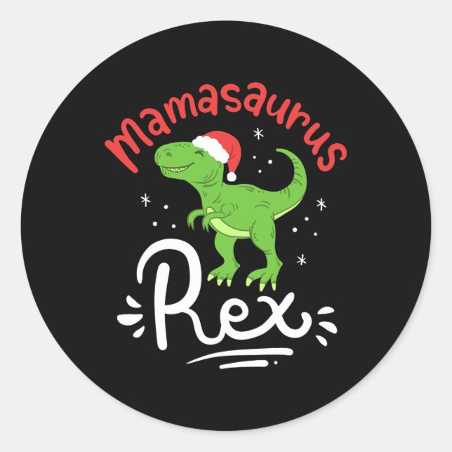 Pegatina Redonda Mamá dinosaurio Rex Saurus Navidad  (Anverso)