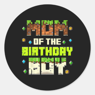 Pegatina Redonda Mamá Divertida Del Cumpleañero Videojugador Pixel 