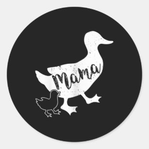 Pegatina Redonda Mama Duck y un bebé Duckman Fun Mom